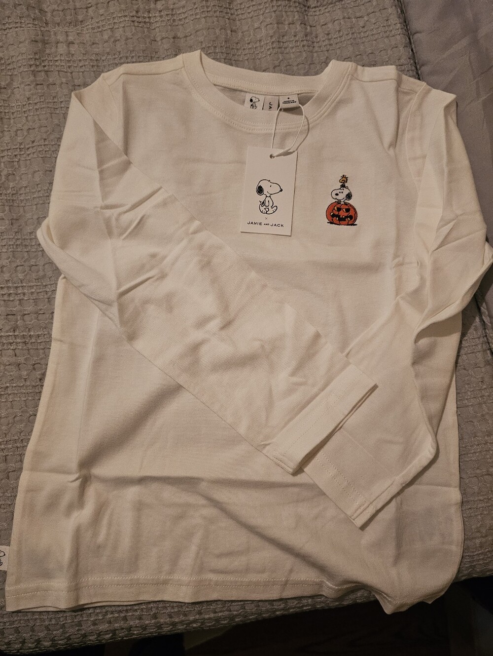 Janie and Jack Cream Long-Sleeve Tee with Snoopy Pumpkin